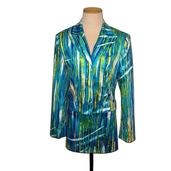Cache Women Cotton Blend Multicolor Waterfall Print Suit Size 10/12 - Picture 1 of 8